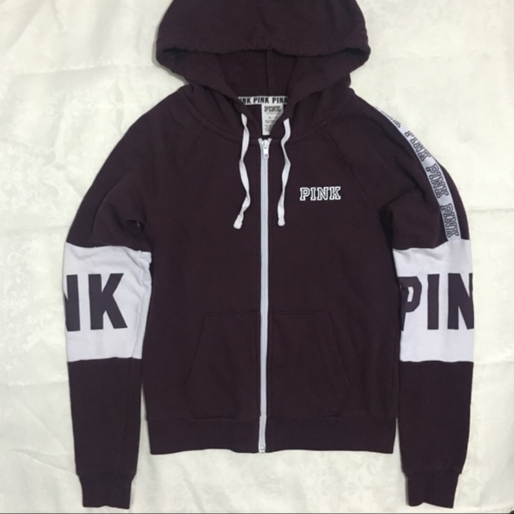 Victoria's Secret burgundy zip-up logo hoodie
